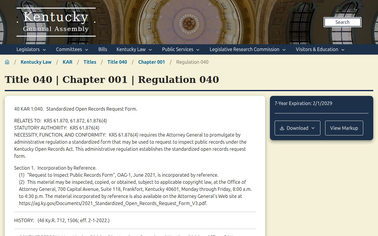 Corbin criminal records request form under Kentucky open-record rules