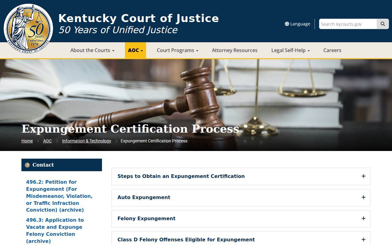 Kentucky expungement steps for a Knox County criminal record