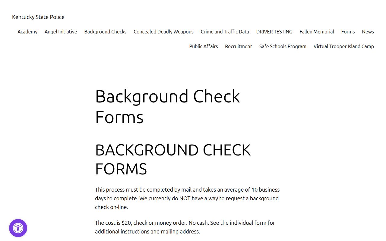 Knox County criminal history request forms published by Kentucky State Police