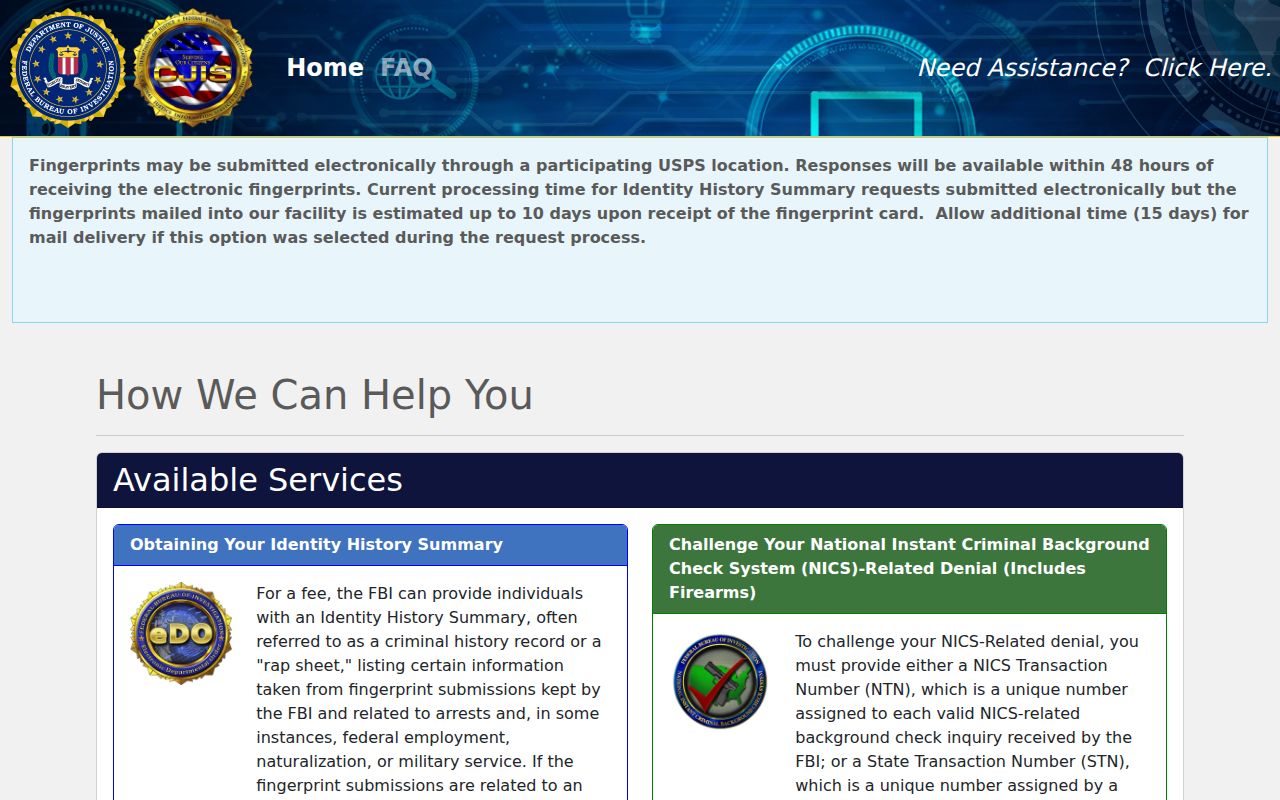 FBI identity history request related to Knox County criminal record self-review
